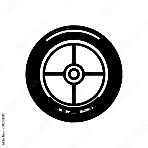 Black Tire Icon with White Cross