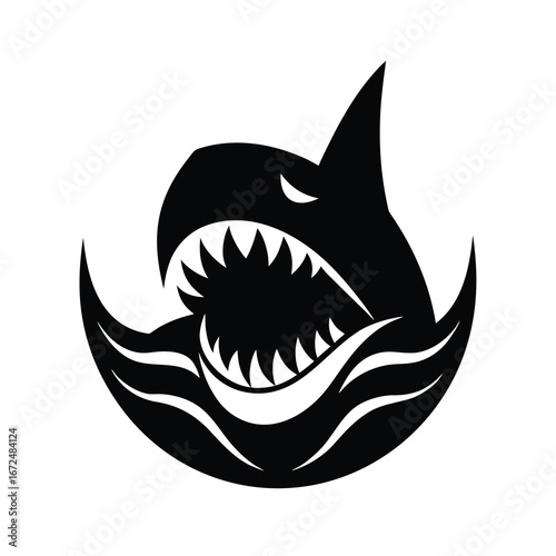 silhouette of a shark face with sharp teeth inside 