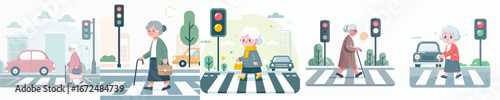 vector of a grandmother crossing the road