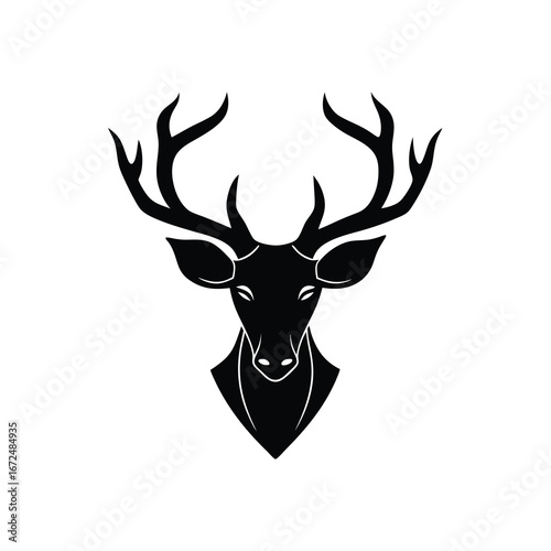 silhouette of a stag deer face with antlers spread