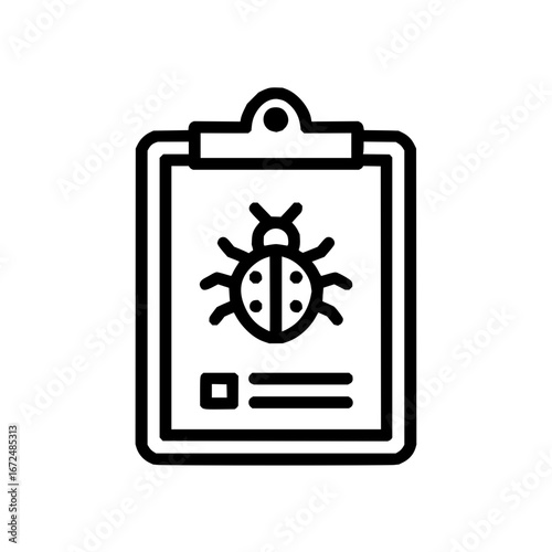 Clipboard with a ladybug insect and a checkbox with lines drawn below it in a black outline style