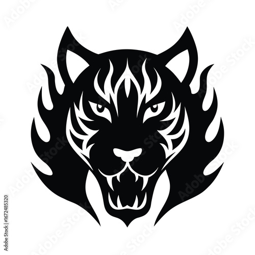silhouette of a tiger face with piercing eyes inside