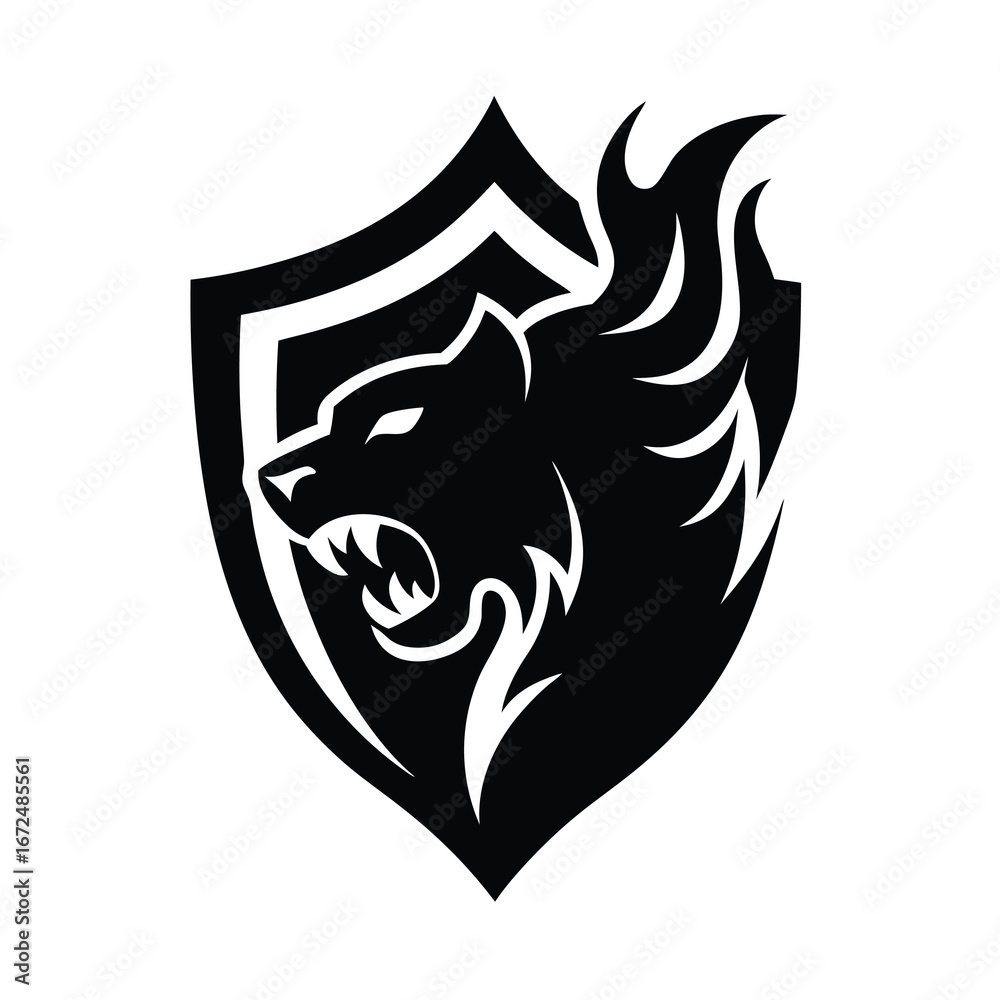 Fototapeta premium silhouette of a tiger head with flames merging 