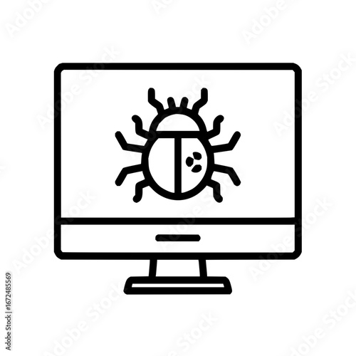 Computer screen displaying a bug icon representing software issues or system vulnerabilities and errors