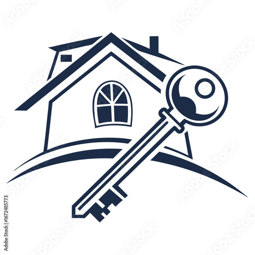 House and Key Icon for Real Estate Property and Home Security Concepts