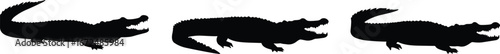 Crocodile alligator silhouette vector set, reptile animal clipart, wild predator icon, zoo or jungle wildlife illustration
