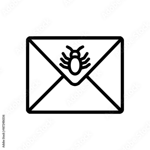 Outline of a closed envelope with a stylized bug on the flap indicating a potential malware threat online