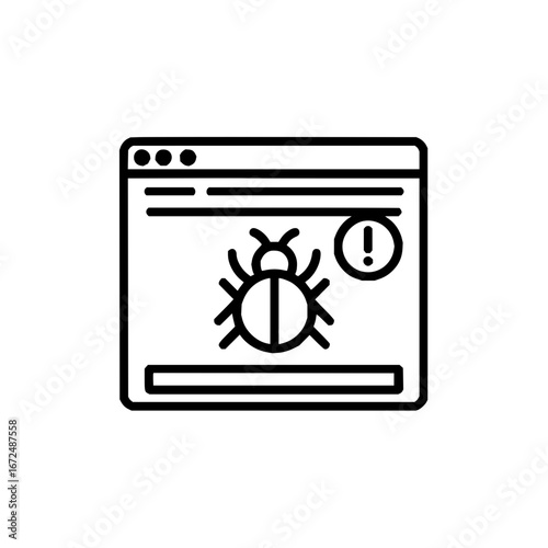 A browser window displaying a bug icon and an exclamation point icon indicating a software error issue