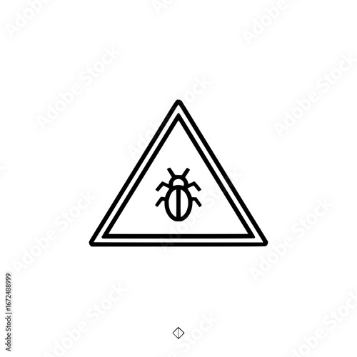 A warning sign featuring a black outline of a triangle with a bug symbol inside indicating pest control area