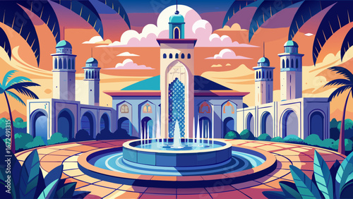 The fountain at Hassan II Mosque in Casablanca sparkles with flowing water. Surrounded by stunning architecture, it reflects Moroccan craftsmanship, spirituality, and the harmony between beauty, faith