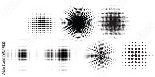 Set of black halftone dots backgrounds. vector modern dots halftone abstract Curved lines. Futuristic technology concept. modern
