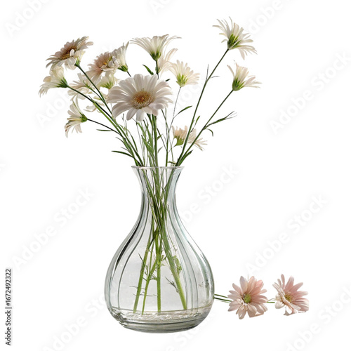 Elegant Pink Lily Flower Bouquet in Clear Glass Vase – Isolated Transparent Background PNG Design