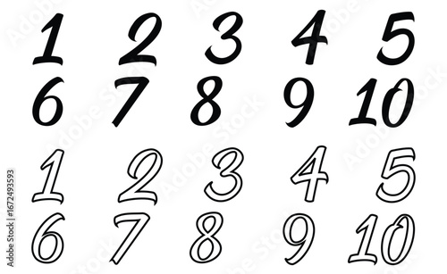 Set of numbers. Number circles set 1 to 10. Set of Round 1-10 numbers icon for education. Bullet point number icons collection 1-10. Numeral typographic line and flat icons set. Vector illustration.
