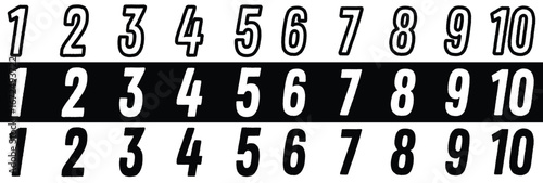 Set of numbers. Number circles set 1 to 10. Set of Round 1-10 numbers icon for education. Bullet point number icons collection 1-10. Numeral typographic line and flat icons set. Vector illustration.