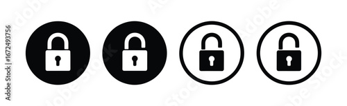 Secure data protection icons in black and white, representing privacy, security, and digital safety for online resources and business applications