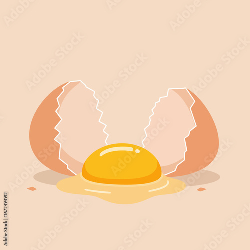 Cracked Egg with Yolk A Simple Food Illustration in Muted Colors
