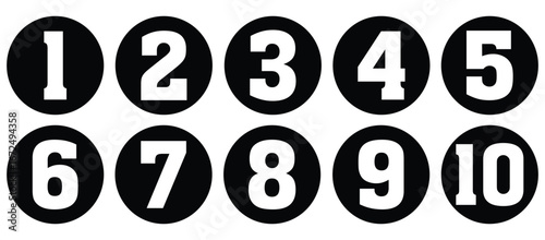 Set of numbers. Number circles set 1 to 10. Set of Round 1-10 numbers icon for education. Bullet point number icons collection 1-10. Numeral typographic line and flat icons set. Vector illustration.