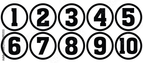 Set of numbers. Number circles set 1 to 10. Set of Round 1-10 numbers icon for education. Bullet point number icons collection 1-10. Numeral typographic line and flat icons set. Vector illustration.