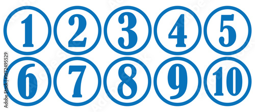 Set of numbers. Number circles set 1 to 10. Set of Round 1-10 numbers icon for education. Bullet point number icons collection 1-10. Numeral typographic line and flat icons set. Vector illustration.
