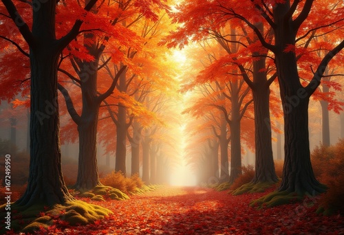 vibrant autumn forest canopy vivid colors fall foliage nature wonderland multicolor leafy treetops scenic adventure, landscape, woodland, toptree, orange