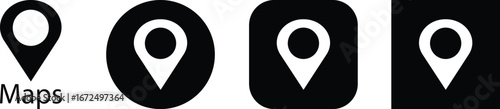 Map location pin icon set, black GPS marker collection, navigation point group, flat style symbols, geolocation pointer bundle with destination, position, place, and spot synonyms