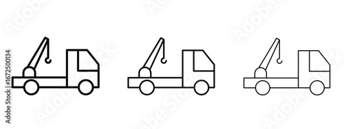 Tow truck icon in outline stroke style symbol.