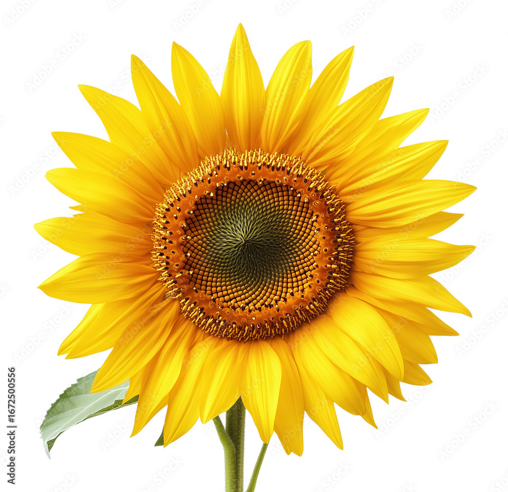 Fototapeta premium A large yellow sunflower with a brown center