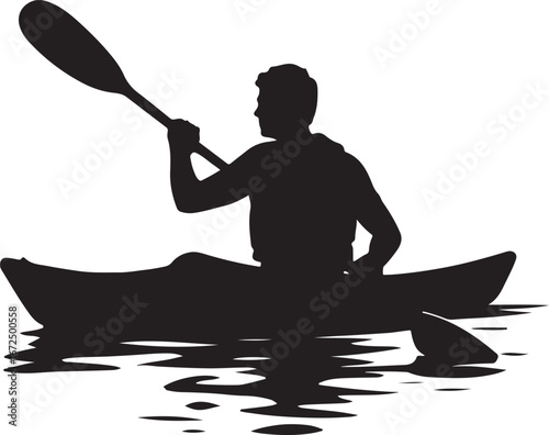 Black silhouette of a person kayaking on water with paddle vector