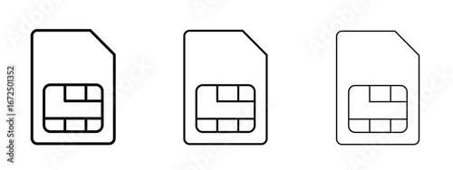 Sim card icon in outline stroke style symbol.
