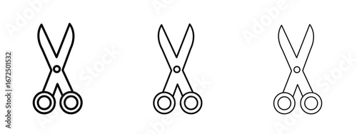 Scissors icon in outline stroke style symbol.