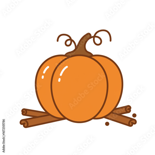 Fall pumpkin and cinnamon sticks illustration for seasonal autumn holiday celebrations