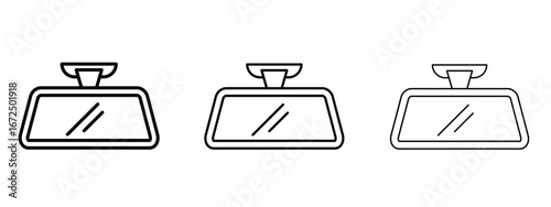 Rear mirror icon in outline stroke style symbol.