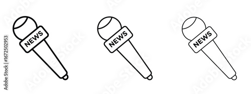 News microphone icon in outline stroke style symbol.