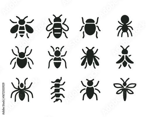Set of outline icons related to insects. Linear icon collection