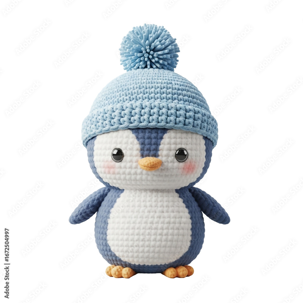 Obraz premium Adorable Crochet Penguin Wearing a Cozy Winter Hat with a Pom Pom