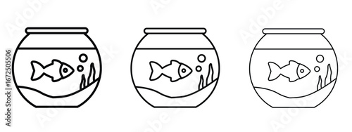 Fish bowl icon in outline stroke style symbol.