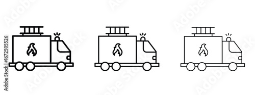 Fire truck icon in outline stroke style symbol.