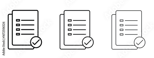 Document verification icon in outline stroke style symbol.