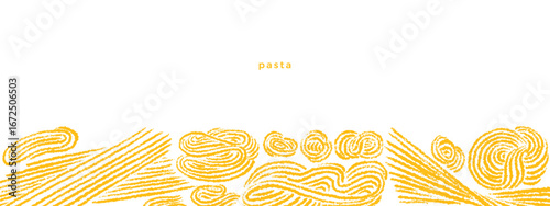 Pasta, spaghetti crayon border. Macaroni template.
