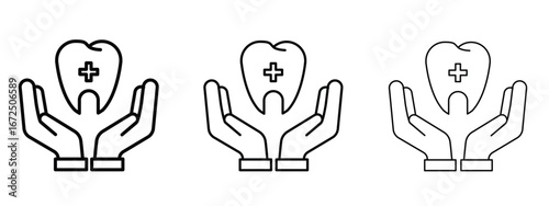 Dental care icon in outline stroke style symbol.