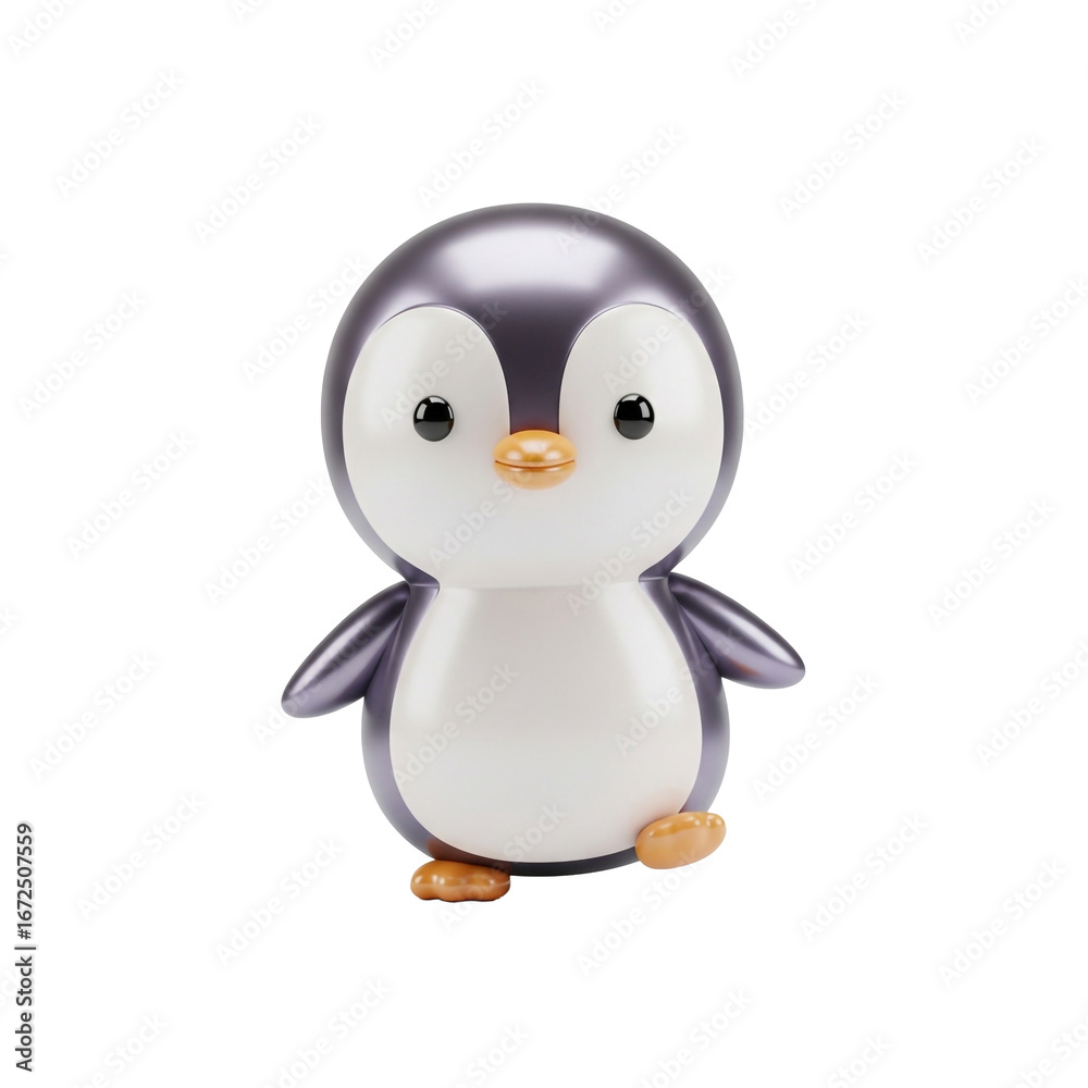 Obraz premium Charming Cute Little Penguin Toy Standing and Looking Forward with Big Eyes