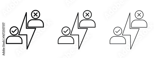 Conflict icon in outline stroke style symbol.