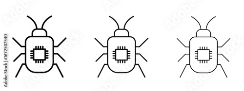 Computer bug icon in outline stroke style symbol.