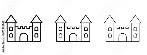 Castle icon in outline stroke style symbol.