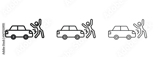 Car accident icon in outline stroke style symbol.