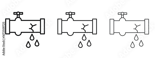 Broken pipe icon in outline stroke style symbol.
