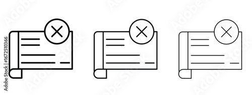 Bounced check icon in outline stroke style symbol.