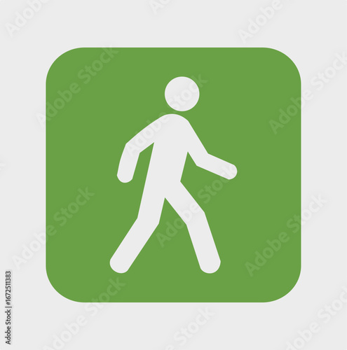 Pedestrian Walk Icon – Green Walking Man Signal for Crosswalk