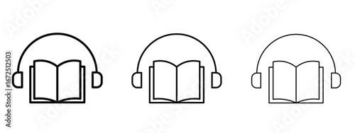 Audio book icon in outline stroke style symbol.