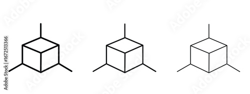 3D modeling icon in outline stroke style symbol.